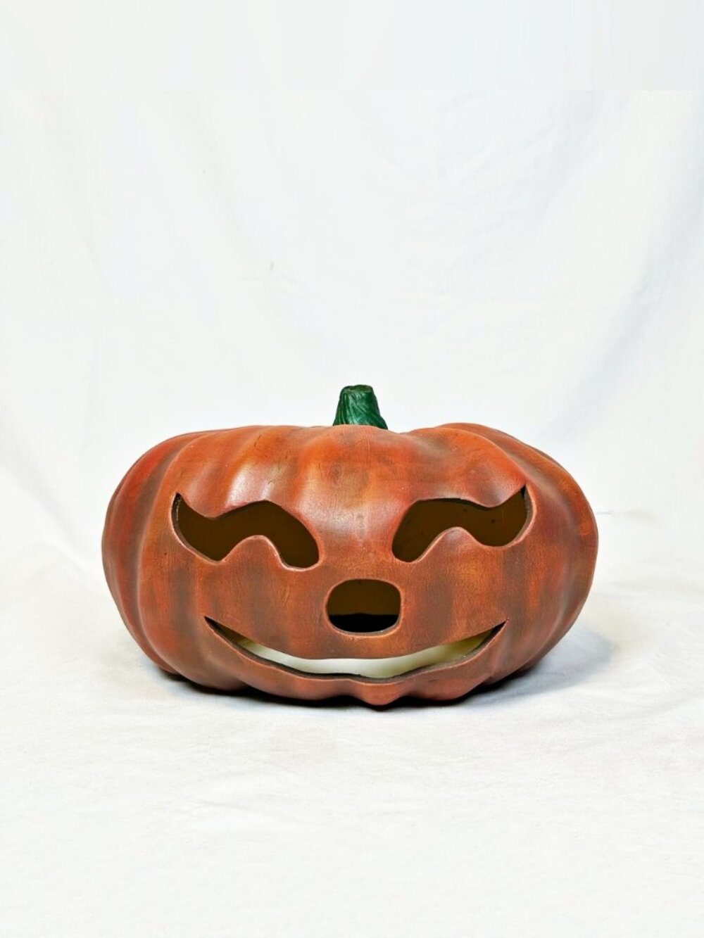 Vintage Rustic Handmade Lighted Ceramic Jack O Lantern Pumpkin Halloween Decor